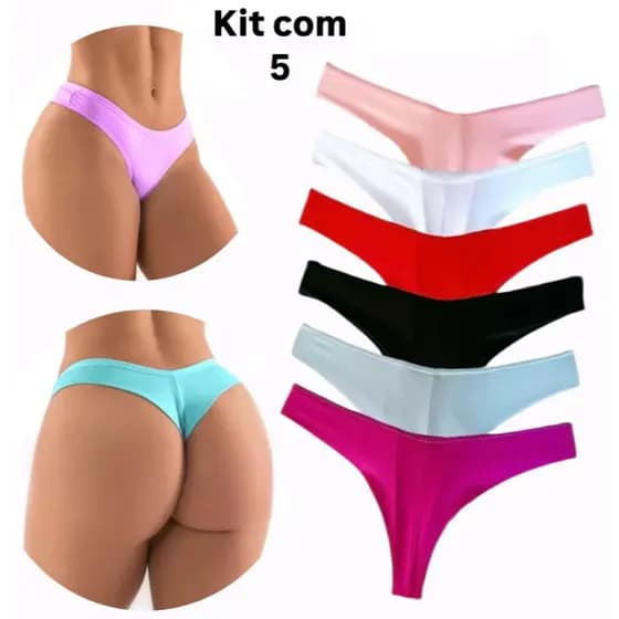 KIT 5 Calcinhas Fio Duplo Levanta Bumbum Confortável Forro em Algodão Sensual