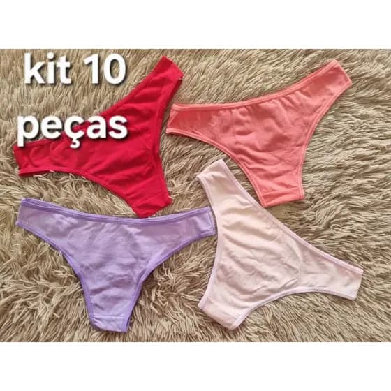 Kit 10 Calcinhas Tanga Algodão Conforto Tanga Básica Cotton Feminina