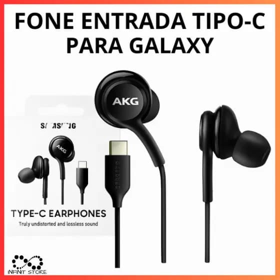 Fone De Ouvido Com Fio Tipo C AKG Com Microfone Para Galaxy E IOS