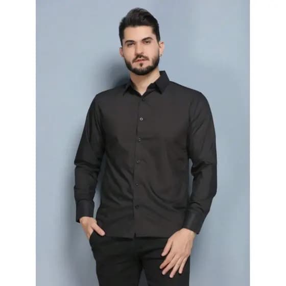 Solid Color Men's Business Slim Fit Long Sleeve Button Up Shirt, Spring Fall Formal Wear, Gift For Men