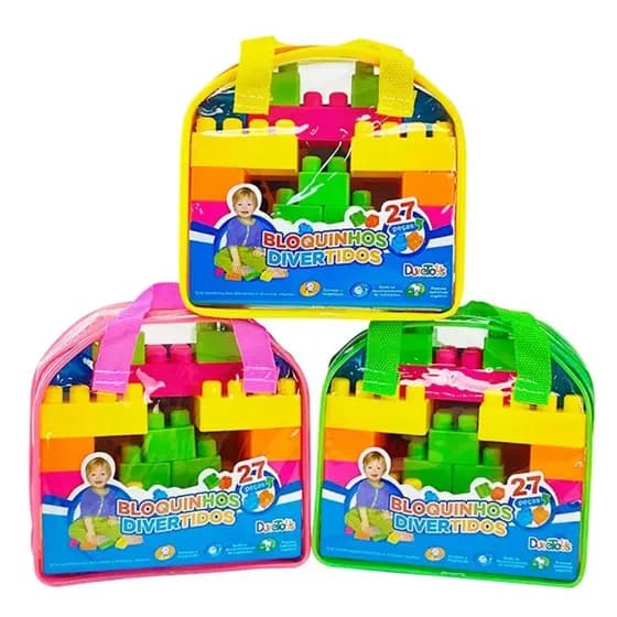 Blocos de Montar Infantil, 27 Peças Coloridas, Brinquedo Educativo