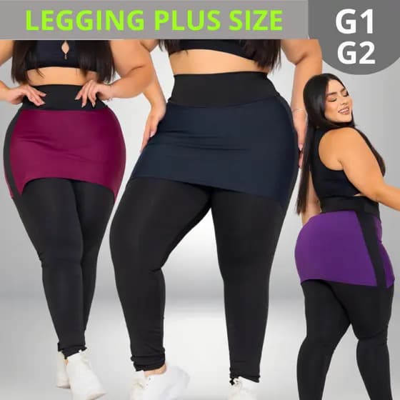 Calça Feminina com Saia Academia ZERO TRANSPARÊNCIA Cintura Alta Costura Reforçada Curve PLUS SIZE G1 e G2