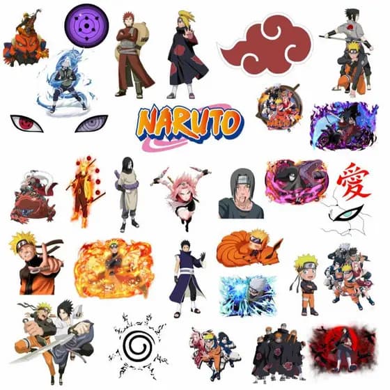Kit Cartela de Stickers NARUTO Adesivos de Series e Filmes Decorativos Caderno Notebook Bicicleta Moto Carro