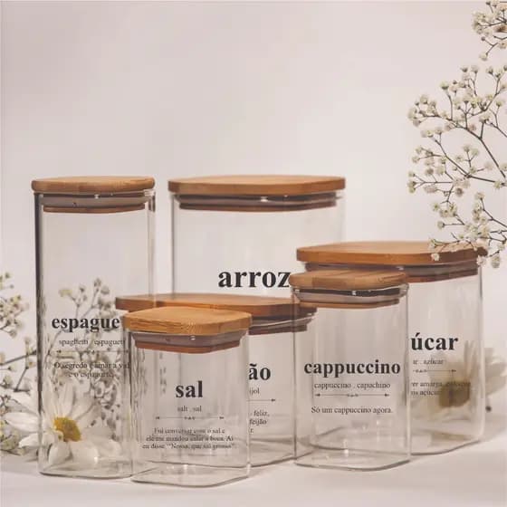 Kit 42 Adesivos Para Mantimentos Potes de Cozinha 7x7cm Modelo Dicionário Divertido Vinil Transparente Decoração Cozinha
