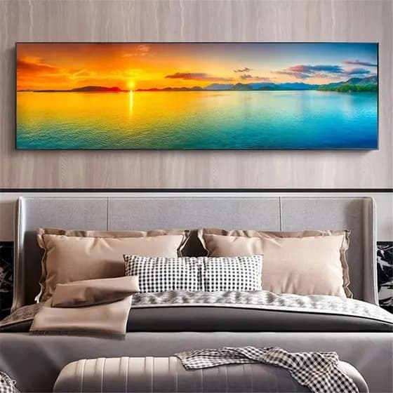 Quadro Decorativo Pintura Mar Por do Sol Natureza