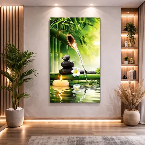 Quadro Decorativo Paisagem Com Pedrinha E Bambu Verde