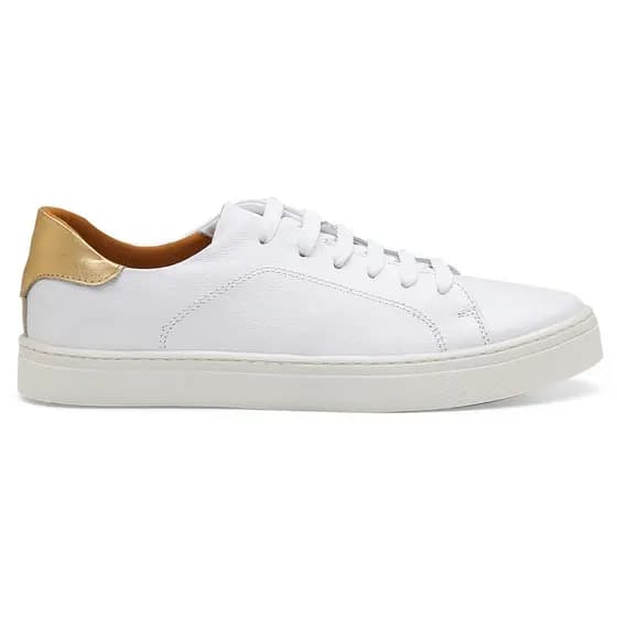 Tênis Feminino Couro Légitimo Branco Detalhe Prateado Metalizado
