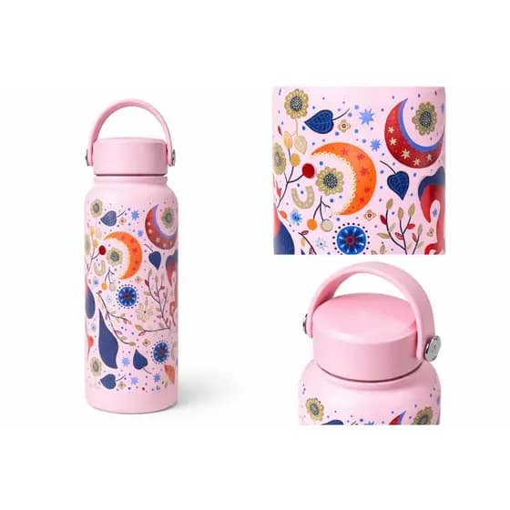 Garrafa Térmica Estampada – Design Floral & Celestial