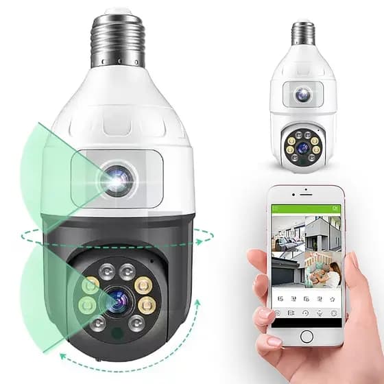 Câmera Wi-Fi 360° Smart HD Lâmpada, Dupla Lente com Visão Noturna