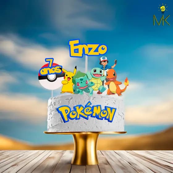 Topo/Topper de Bolo Pokémon Personalizado com NOME