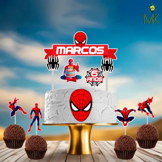 Topo/Topper de Bolo Homem Aranha Personalizado com NOME + 20 Topo/Topper de Doce/Brigadeiro Homem Aranha