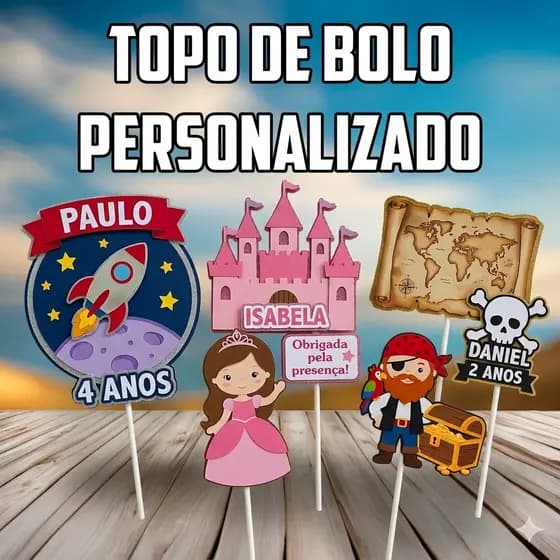 Topo/Topper de Bolo Personalizado com NOME e IDADE