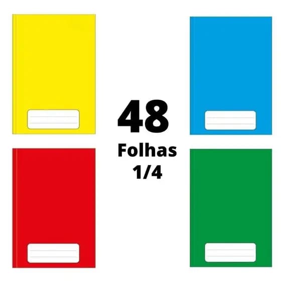 Caderno Capa Dura Costurado Brochura 48 Folhas 1/4 Cores Sortidos Escolar