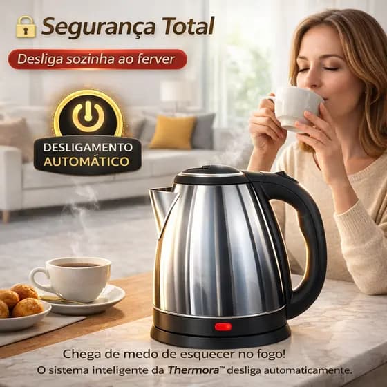 Chaleira Elétrica Térmica Bule Com Tampa Inox 1,8L – Ferve Rápido, Um Toque, Desligamento Automático
