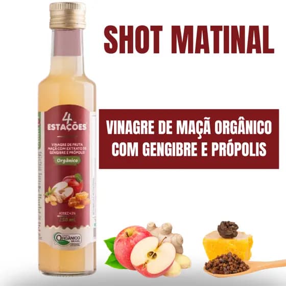 Vinagre de Maça Orgânico com Extrato de Gengibre e Própolis 4 Estações 250ml