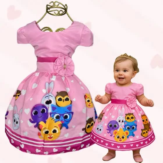 VESTIDO INFANTIL BABY BEBÊ BOLOFOFOS ROSA 1 a 2 anos