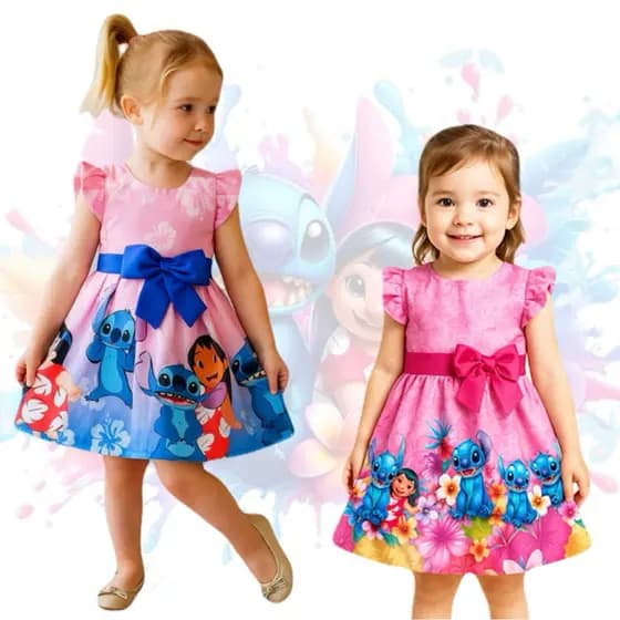 VESTIDO INFANTIL STITCH TEMÁTICO 1 a 3 anos