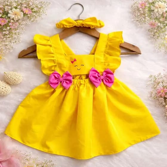 Vestido romper infantil menina solzinho sol amarelo