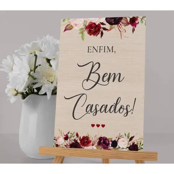 Placa decorativa para casamento Enfim Bem Casados promoção