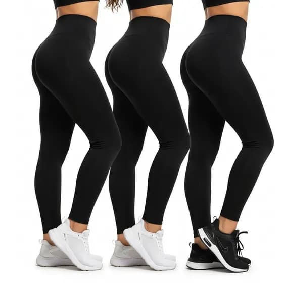 Kit 3 Calças Legging Suplex Flanelada Feminina Lisa Fitness Costura Reforçada