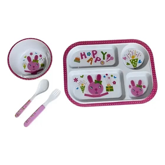 Kit Refeição Infantil Prato Com Divisórias Para Papinha Bebê Pratinho Jogo C/ 4 Pçs Alimentação Retangular