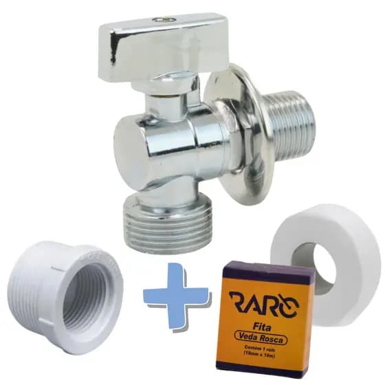 Kit Registro Torneira Valvula Maquina Lavar Metal Multiuso Tanquinho Tanque + Bucha + Veda Rosca