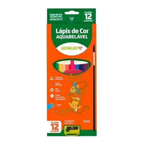 Lapis De Cor 12 Cores Aquarelável+pincel/apontador Leo&Leo