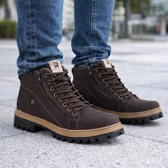 Coturno Masculino Com Zíper, Bota Ferraroni Couro Eco Solado Tratorado Costurado Muito Confortável