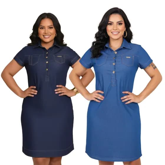 Vestido jeans feminino casual, soltinho, elegante, chemise feminina,
