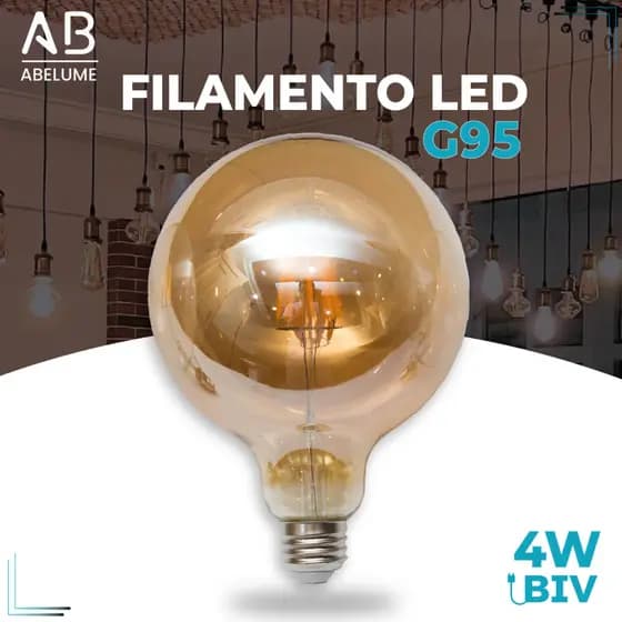 Lâmpada Filamento LED G95 4W E27 LUZ QUENTE (AMARELO) Âmbar Retrô Vintage 110V~220V | Bivolt