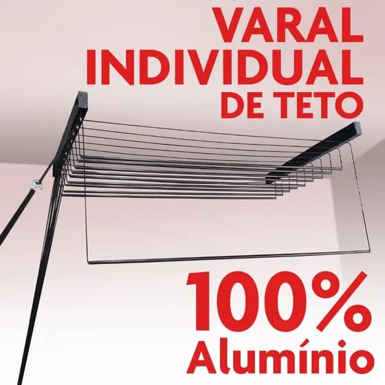 Varal De TETO Individual 10 Varetas Alumínio REFORÇADO - BITENFER VARAIS COM ROLDANAS