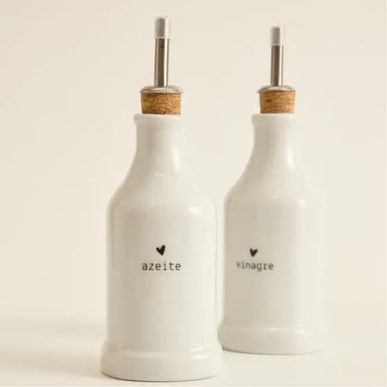 Galheteiro de porcelana com tampa de rolha para azeite ou vinagre