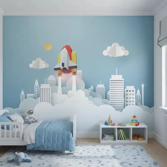 Papel De Parede Infantil Foguete Espaço Decorativo M2