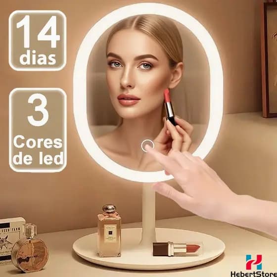 Espelho com LED para Maquiagem Touch Luz de 3 Cores com Função de Memória Desmontável Recarregável