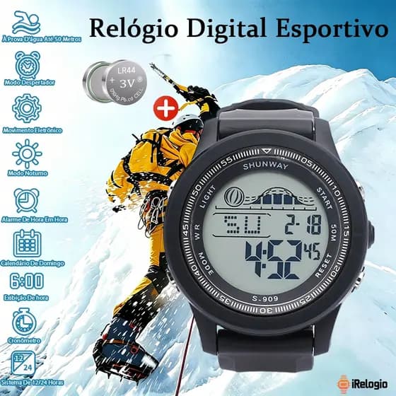 Relógio Digital Tático Masculino Cronógrafo Esportivo LED À Prova D'água