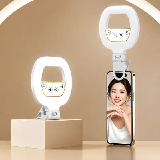 Luz Ring Light Clip Celular LED Recarregável 3 Cores Ajustável Selfie Vídeo W60