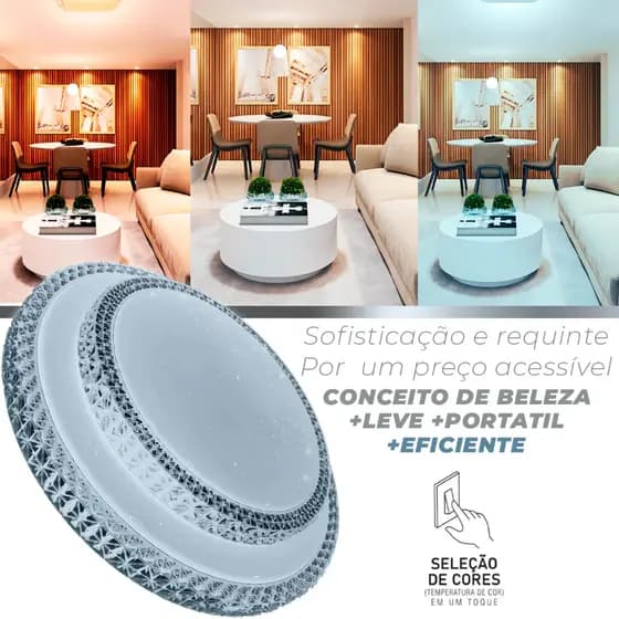 Lustre Plafon Led Cristal Duplo 30w - 60w Sobrepor Multicor