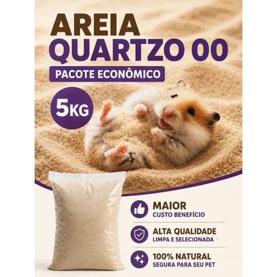 5Kg Areia Premium para Hamster Banho Seco Quartzo Nº00 Fina Natural Sem Cheiro Higiene e Conforto