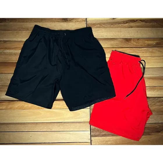 Kit 02 Bermudas Mauricinho Preta e Vermelha Básicas Sem Logo - Lisa - Pronta Entrega Do P ao GG