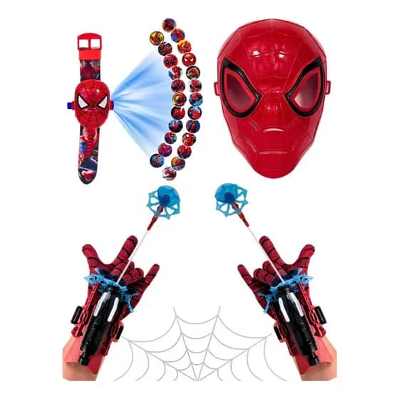 Kit Homem Aranha Relógio Projetor + 1 Luva Lança + 1 Máscara
