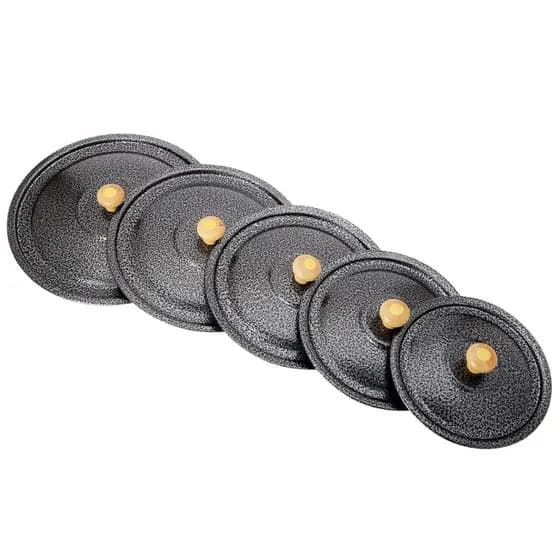 Jogo 5 Tampas de Alumínio Leve Polido para Panela 16, 18, 20, 22 e 24cm Puxador de Madeira