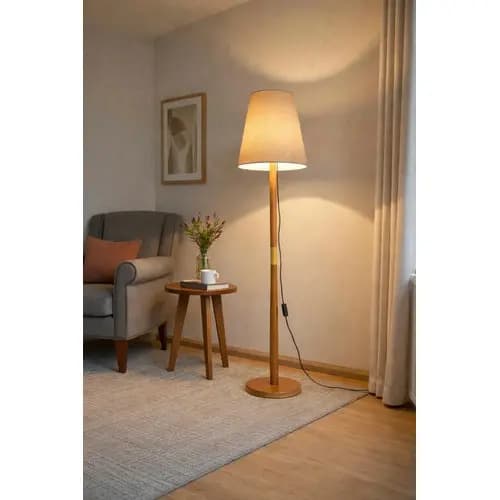 Abajur Luxo Luminária De Chão Moderna Cúpula Tecido Bege Bivolt E27