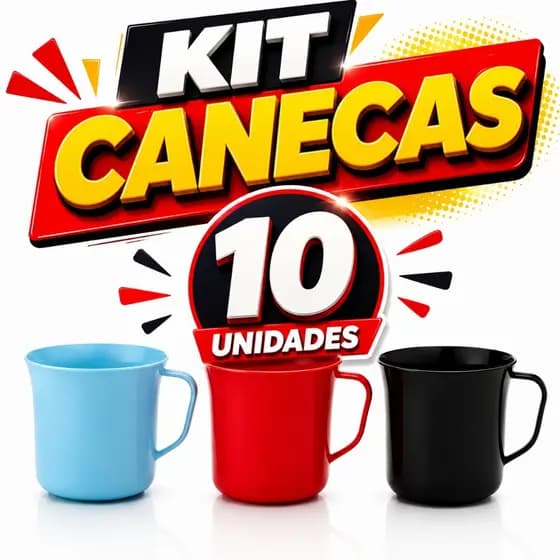 Kit 10 Canecas 300ml Plástico Resistente Festas Escolas Colorida Creche Forte Com Cabo Sortidas