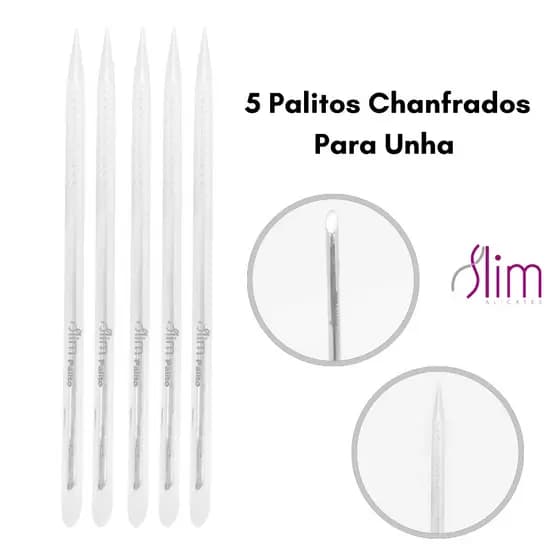 Kit 5 Palitos Chanfrado para Unha - Manicure e Podóloga, Precisão e Conforto