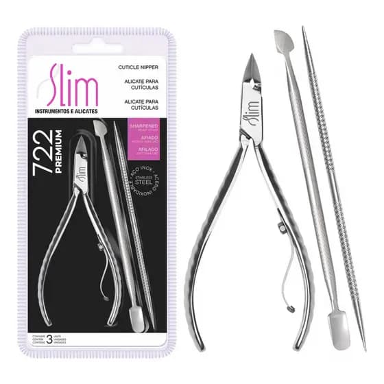 Kit Alicate + Palito + Empurrador Inox De Cutícula 722 Slim