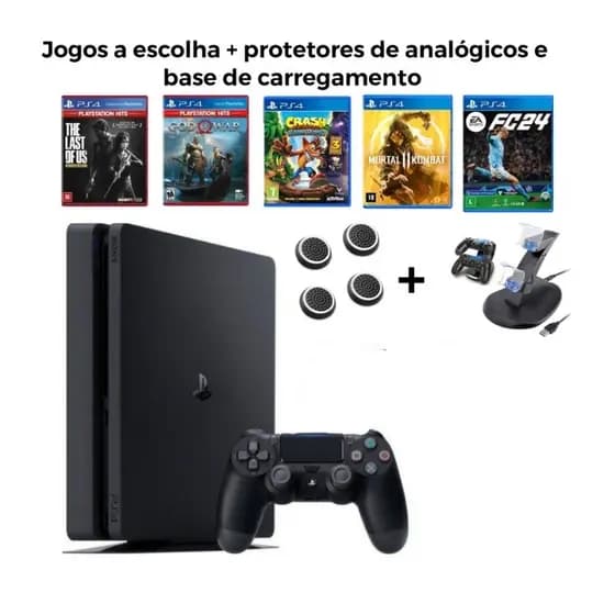 PS4 Slim 500GB/1TB + controles + jogos CD e nota fiscal
