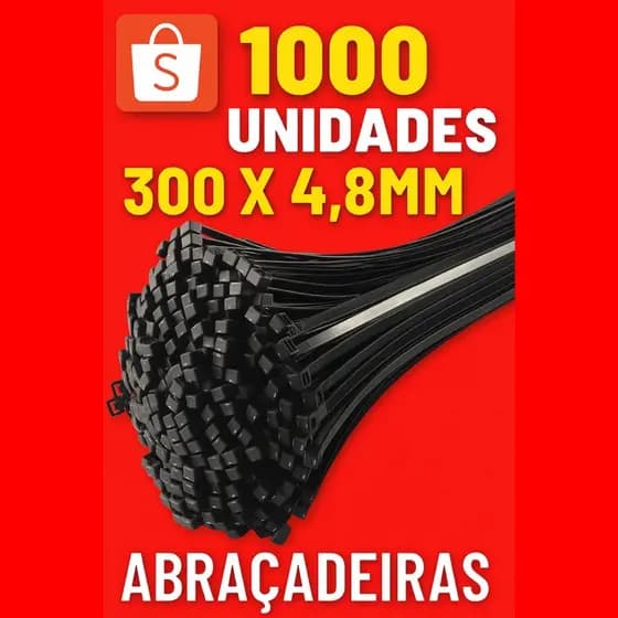 Abraçadeira Nylon 1000 Unidades 300x4,8mm Enforca Gato Cinta Presilha 30cm Lacre Preto Branco