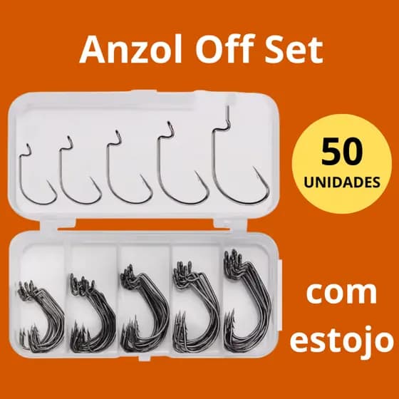 Anzol Off Set Reforçado 50 Unidades Com Estojo