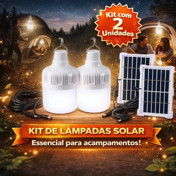 Kit 2 Lâmpada Solar Camping Lampião Led Potente Recarregável Barraca Lamparina Luz de Emergência Portátil