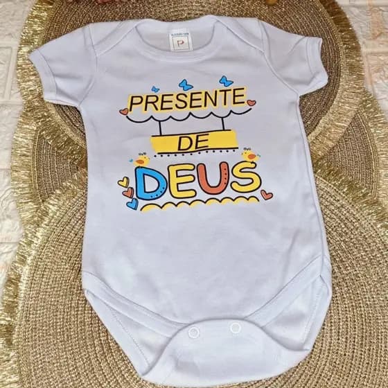 Body Presente de Deus Body Infantil Estampado 100 por cento Algodão